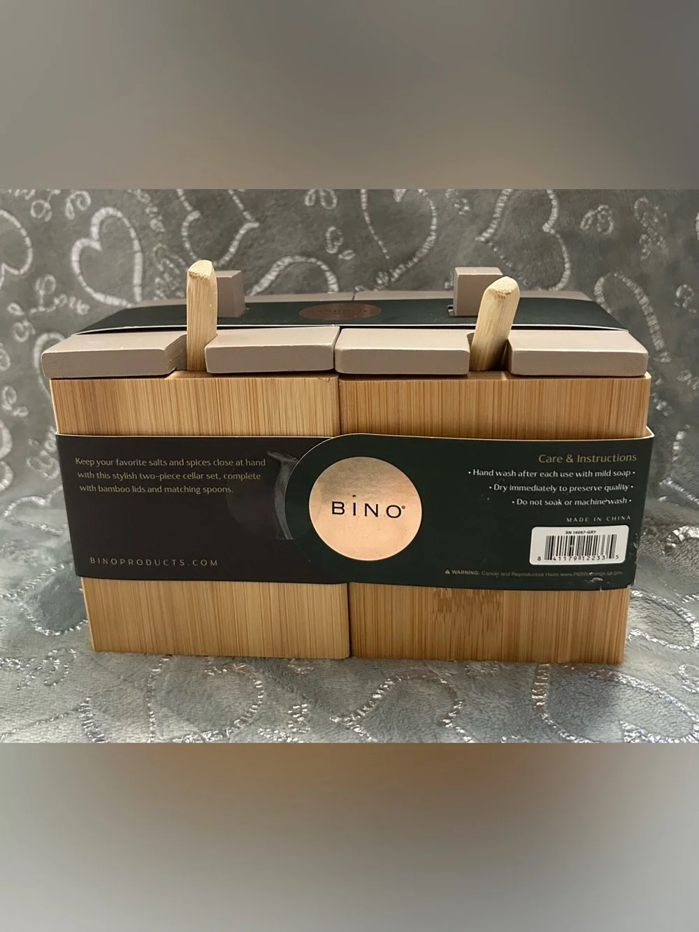NWT Bino Bamboo Collection, 6oz, Clay Tan, Salt & Spice Cellar Set with Spoons